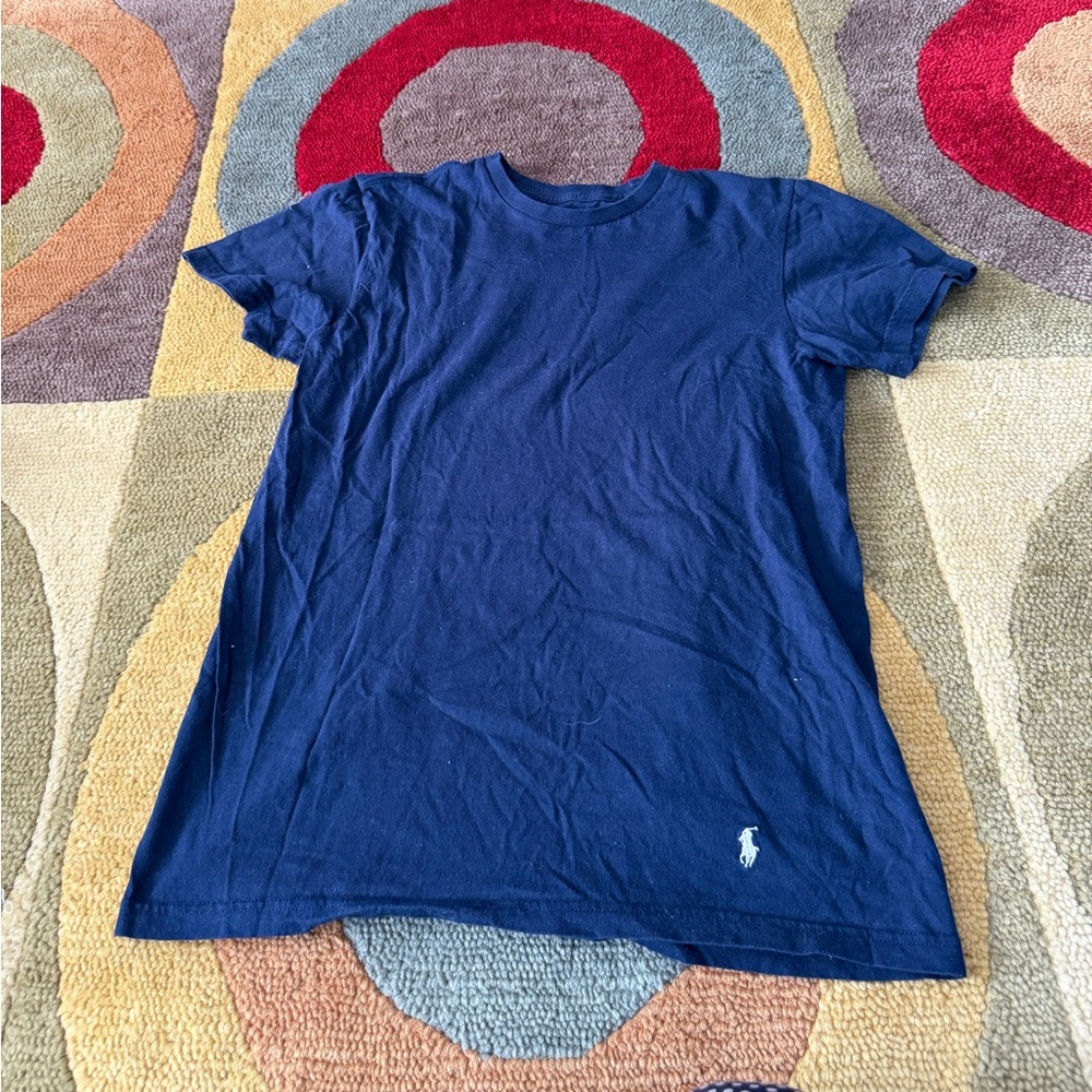 Polo Ralph Lauren Navy Blue White Logo Short Sleeve Basic Tee Unisex Size Small